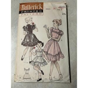 Vintage 1940's Butterick Pattern #5373 Girls Street Dress or Sundress Size 6 HTF